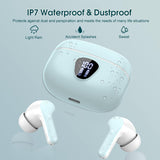 Wireless Earbuds, Bluetooth 5.4 Headphones HiFi Stereo, Bluetooth Earbuds with ENC Noise Cancelling Mic, IP7 Waterproof in Ear Earphones, 48H, LED Display Ear buds for Pad Phones Workout, Azure
