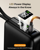 Portable Charger 50000mAh Power Bank,Portable Phone Charger with 2 Built in Cables,22.5W Fast Charging Travel Essentials Battery Pack for iPhone/iPad/MacBook/Android/Samsung Galaxy,Carbon Black