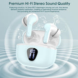 Wireless Earbuds, Bluetooth 5.4 Headphones HiFi Stereo, Bluetooth Earbuds with ENC Noise Cancelling Mic, IP7 Waterproof in Ear Earphones, 48H, LED Display Ear buds for Pad Phones Workout, Azure