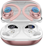 Wireless Earbuds Sport, New Bluetooth 5.4 Headphones with Earhooks, 50H Stereo Deep Bass Over Ear Buds with 4 ENC Noise Canceling Mics, IP7 Waterproof Earphones for Running Workout Gym -Rose