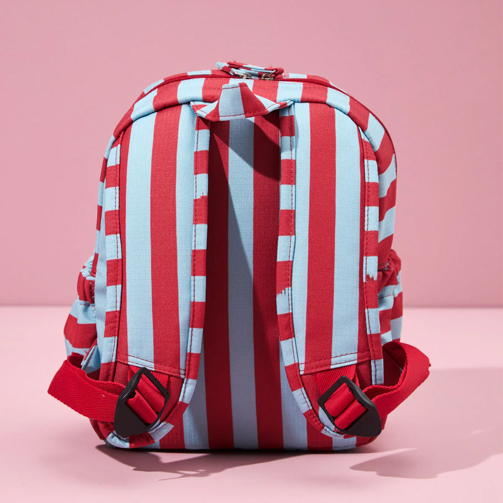 Red Blue Stripe Kids Mini Leather Accent Backpack