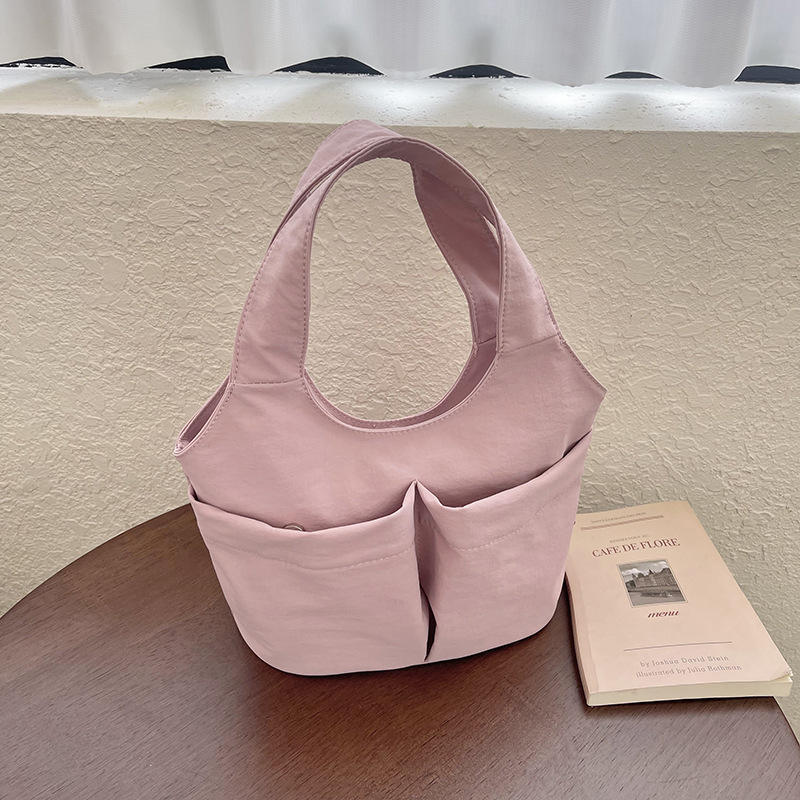 Multi-Color Hobo Shoulder Bag with Leather Snap Trim, Multi-Pocket Casual Daily Tote Bag