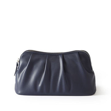 Ruched Leather Zipper Portable Cosmetic Bag