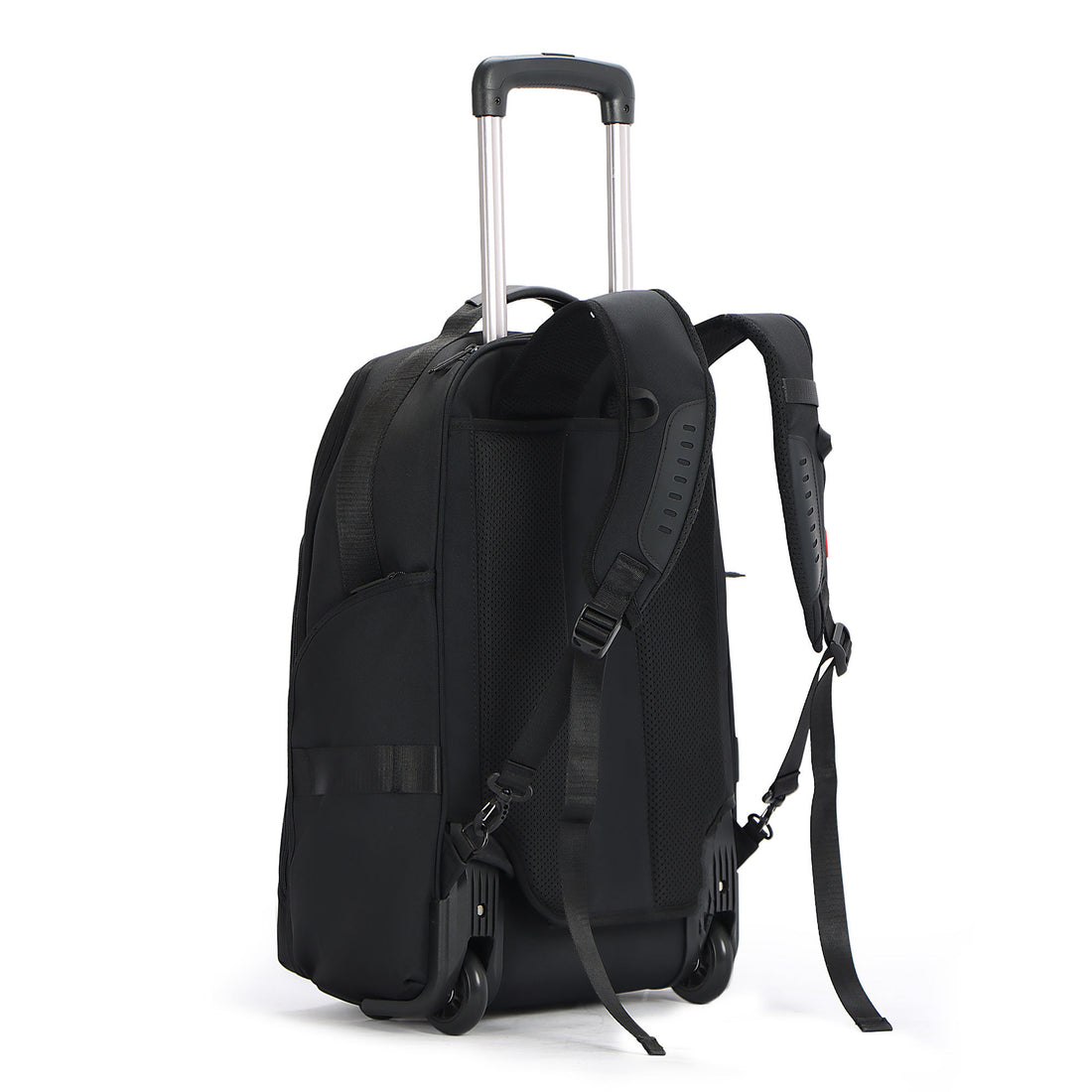 Black Wheeled Rolling Backpack Bag with Leather Handle Trim, Multi-scene Travel Daypack
