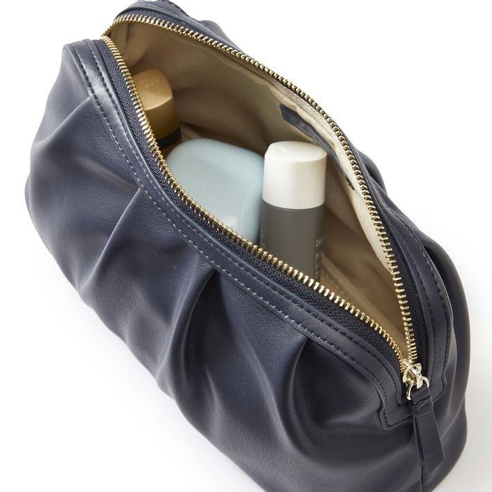 Ruched Leather Zipper Portable Cosmetic Bag