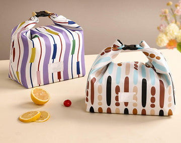 Print Roll Top Insulated Lunch Bag with Edge Trim, Clip Seal Portable Food Storage Bag