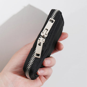 Black Mini Zipper Card Coin Bag with Zipper Pull, Multi-Slot Portable Daily Storage Bag