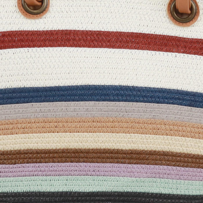 Multi Stripe Woven Magnetic Snap Tote Bag with Leather Dual Handles, Large Beach Carry Bag