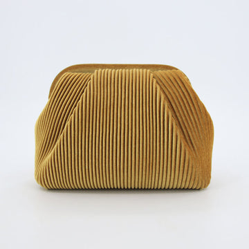 Golden Pleated Velvet Cosmetic Bag with Zipper Trim, Evening Portable Storage Bag