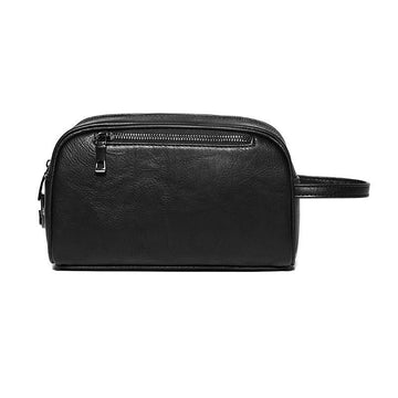 Black & Brown Leather Dopp Kit Bag with Hand Strap, Zipper Business Travel Wash Bag