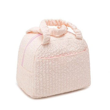Multi-Color Puffy Insulated Lunch Bag with Leather Zipper & Ruched Handle