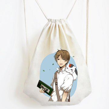 White Cartoon Drawstring Bag, Light Daily Backpack