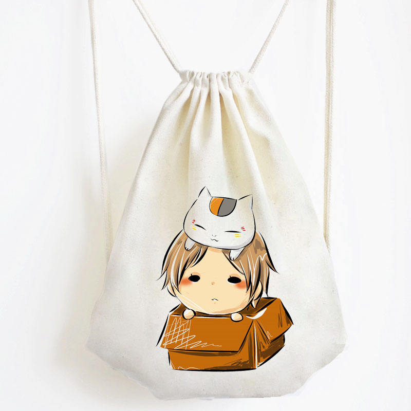 White Cartoon Drawstring Bag, Light Daily Backpack