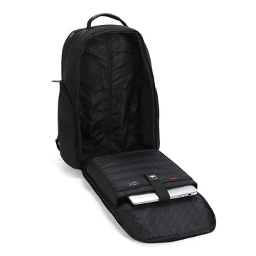 Black Wheeled Rolling Backpack Bag with Leather Handle Trim, Multi-scene Travel Daypack