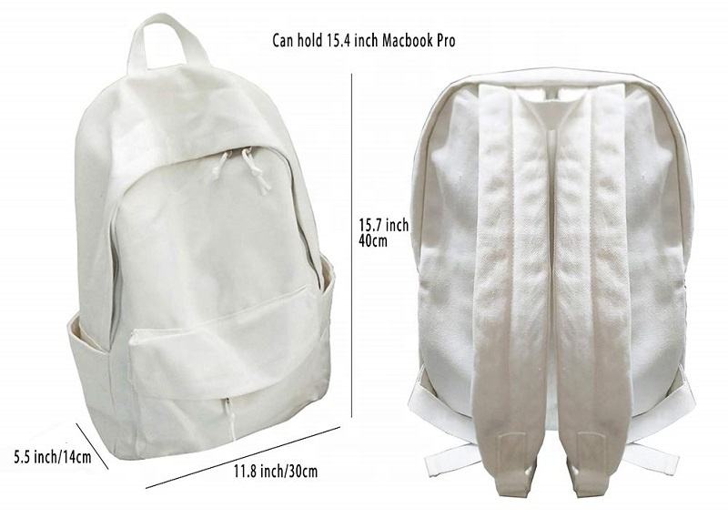 White Canvas Multi-Pocket Daily Backpack Bag