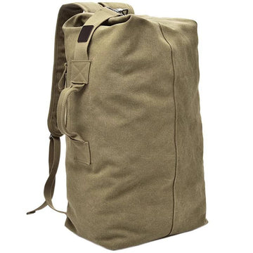 Khaki Canvas Multi-Function Bag with Leather Patch, Outdoor Travel Backpack