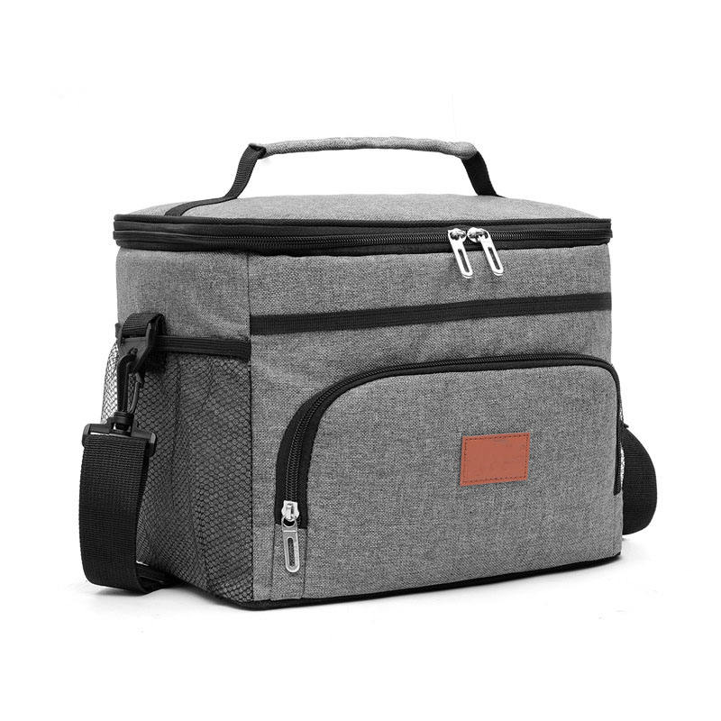 Grey Insulated Lunch Cooler Bag , Multi-Zipper Portable Picnic Storage Bag
