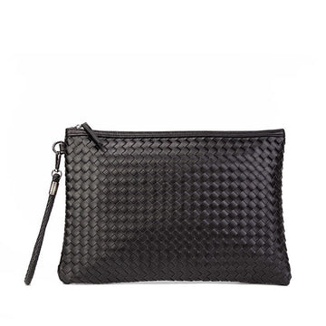 Black Clutch Bag with Wrist Strap, Large Zipper Document Hand Bag