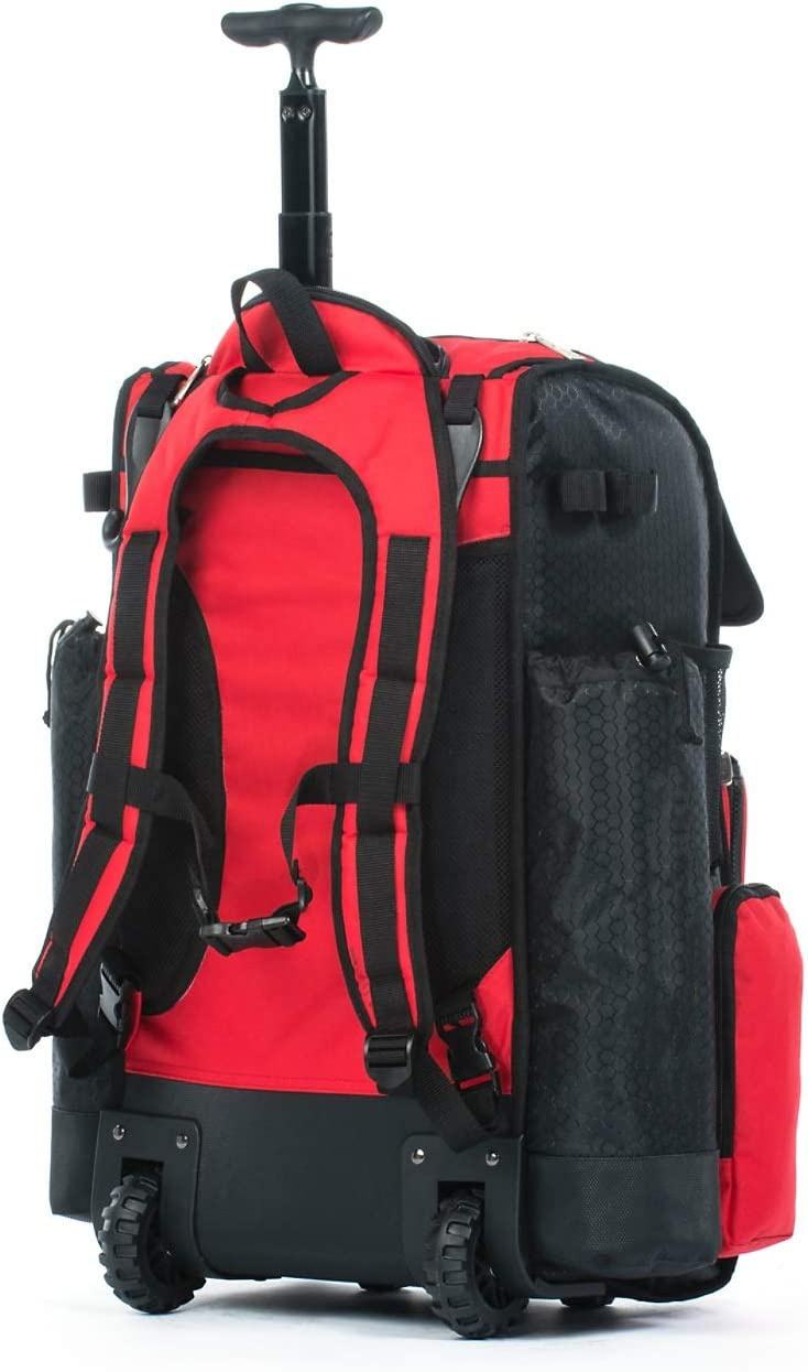 Red Black Wheeled Sports Leather Accent Backpack