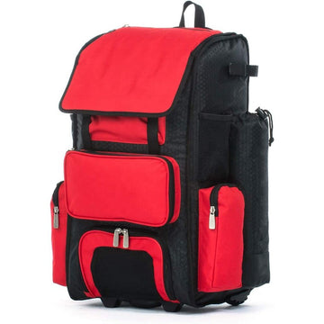 Red Black Wheeled Sports Leather Accent Backpack
